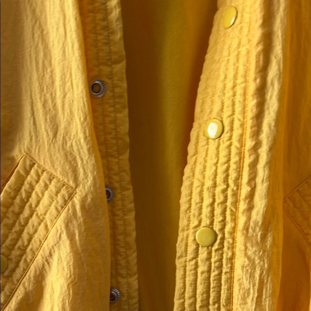 LIZ WEAR Vibrant Yellow Bomber Jacket with Striped Collar and Relaxed Fit - Picture 3 of 13
